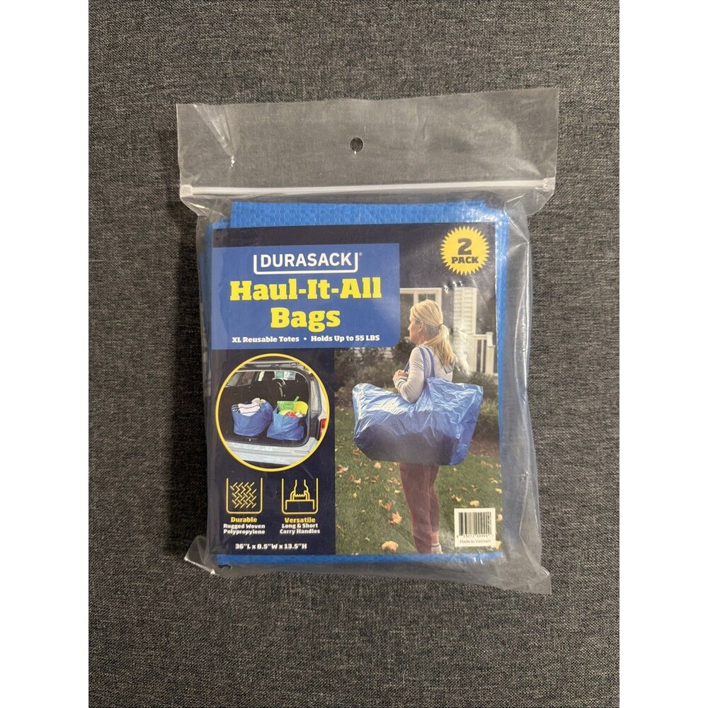 DuraSack Haul-It-All XL Reusable Tote Bags 2 Pack Blue 55 lb